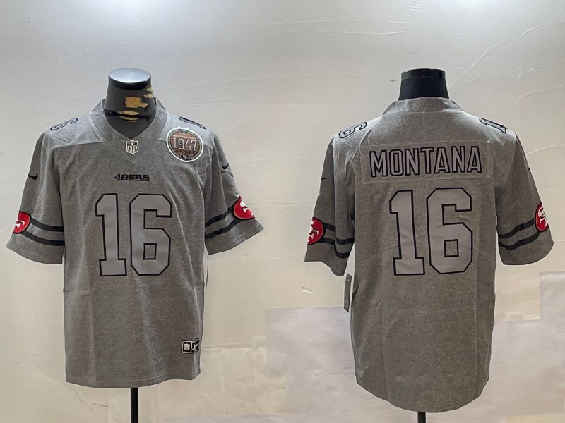 Men San Francisco 49ers #16 Montana Grey Throwback 2024 Nike Limited NFL Jersey style 12301